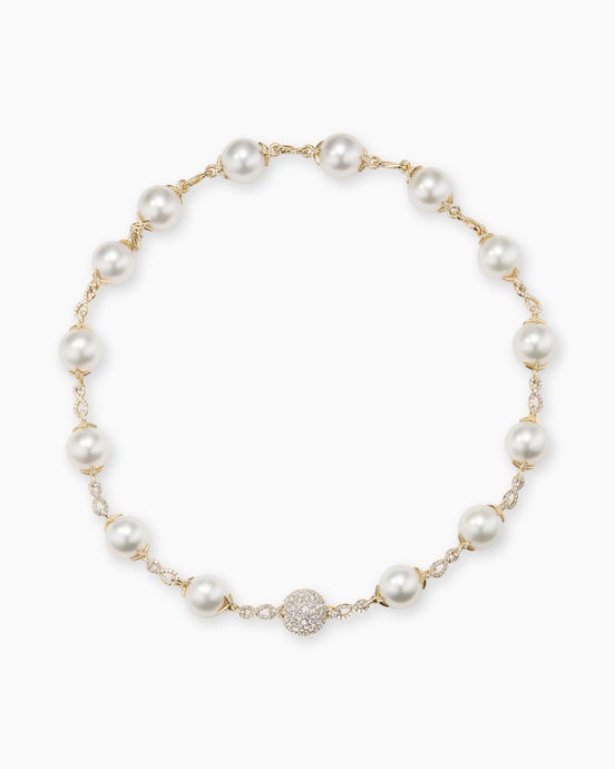 DY Lumina South Sea White Pearl Classic Necklace in Yellow Gold with Diamonds