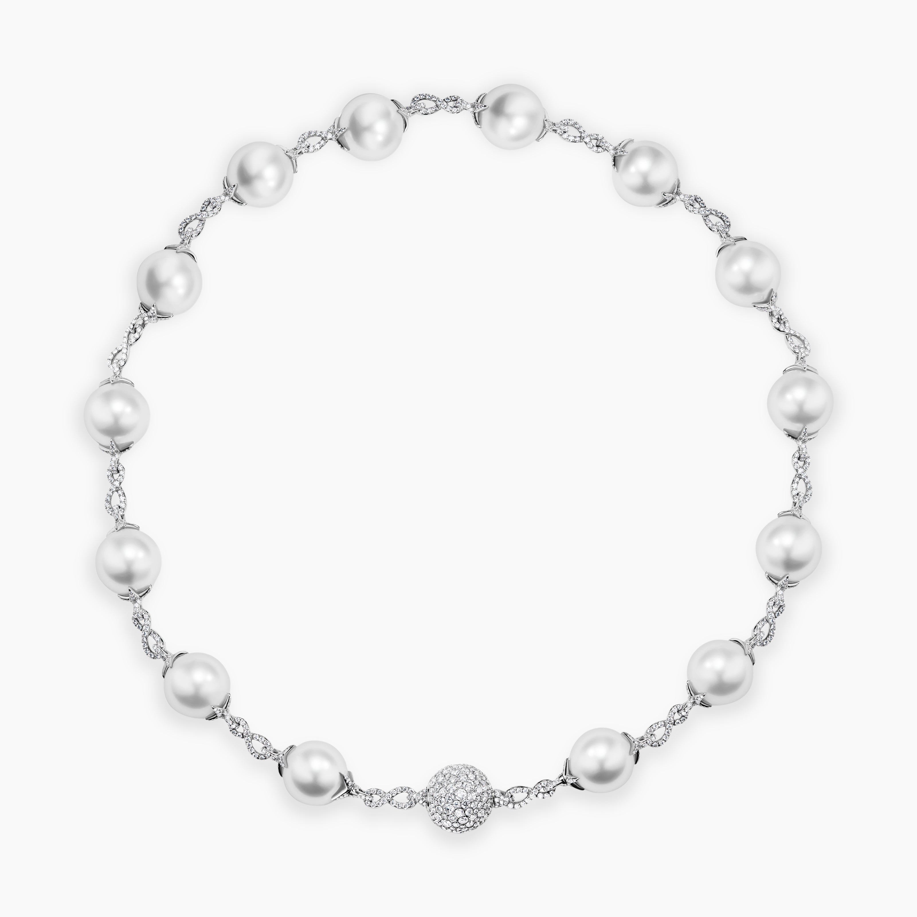 Womens DY Lumina Pearl Classic Necklace in White Gold with Diamonds