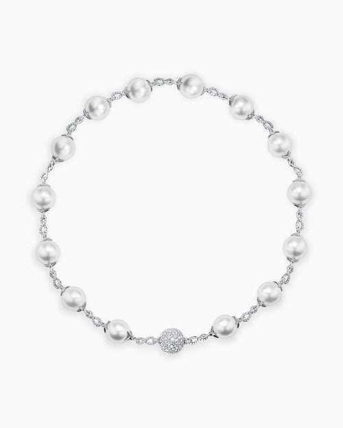 Collier classique de perles DY Lumina en or blanc avec diamants femmes