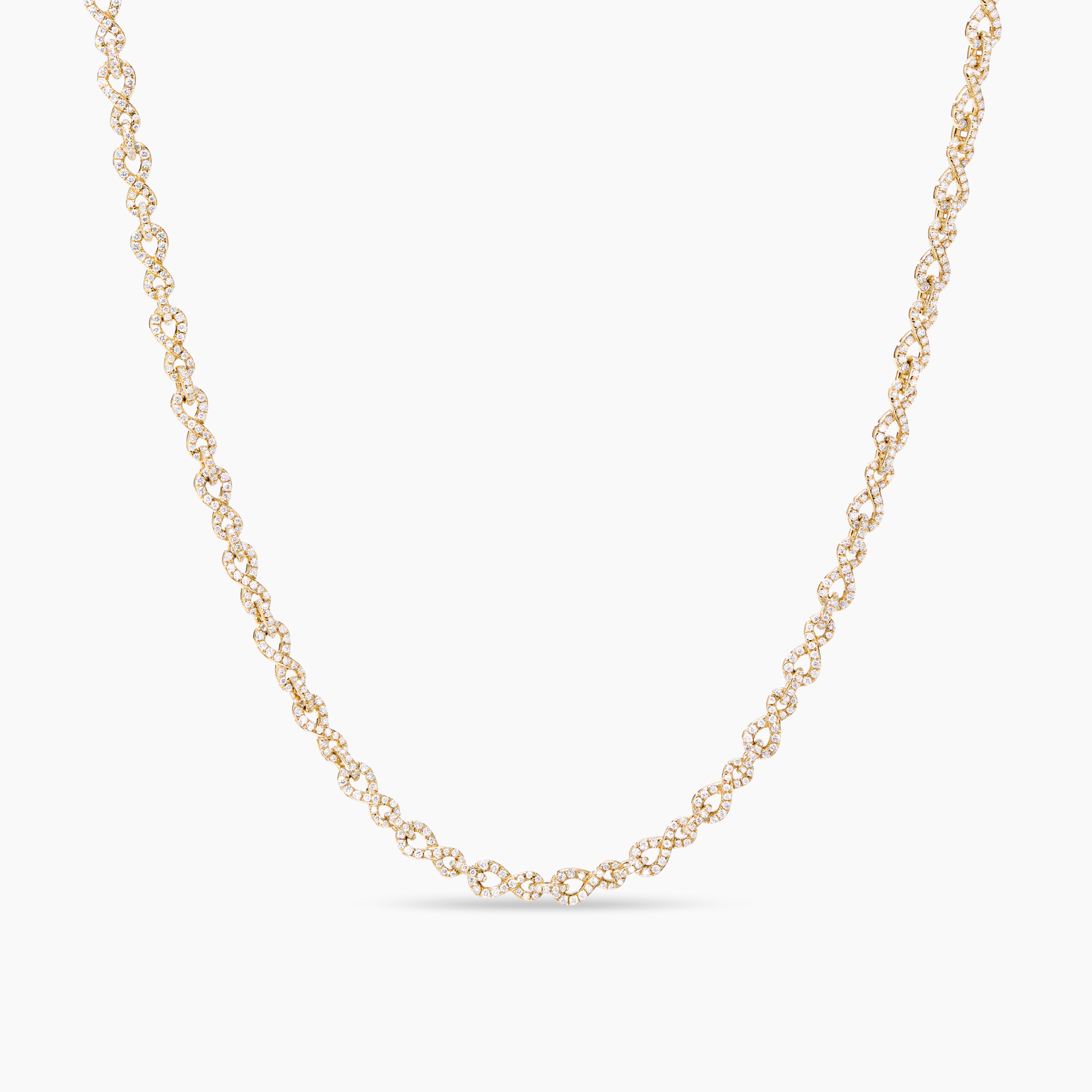 Womens Pav&eacute; Infinity Twist Chain Necklace in Yellow Gold with Diamonds