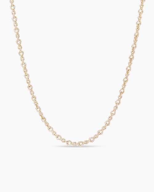 Womens Pavé Infinity Twist Chain Necklace in Yellow Gold with Diamonds