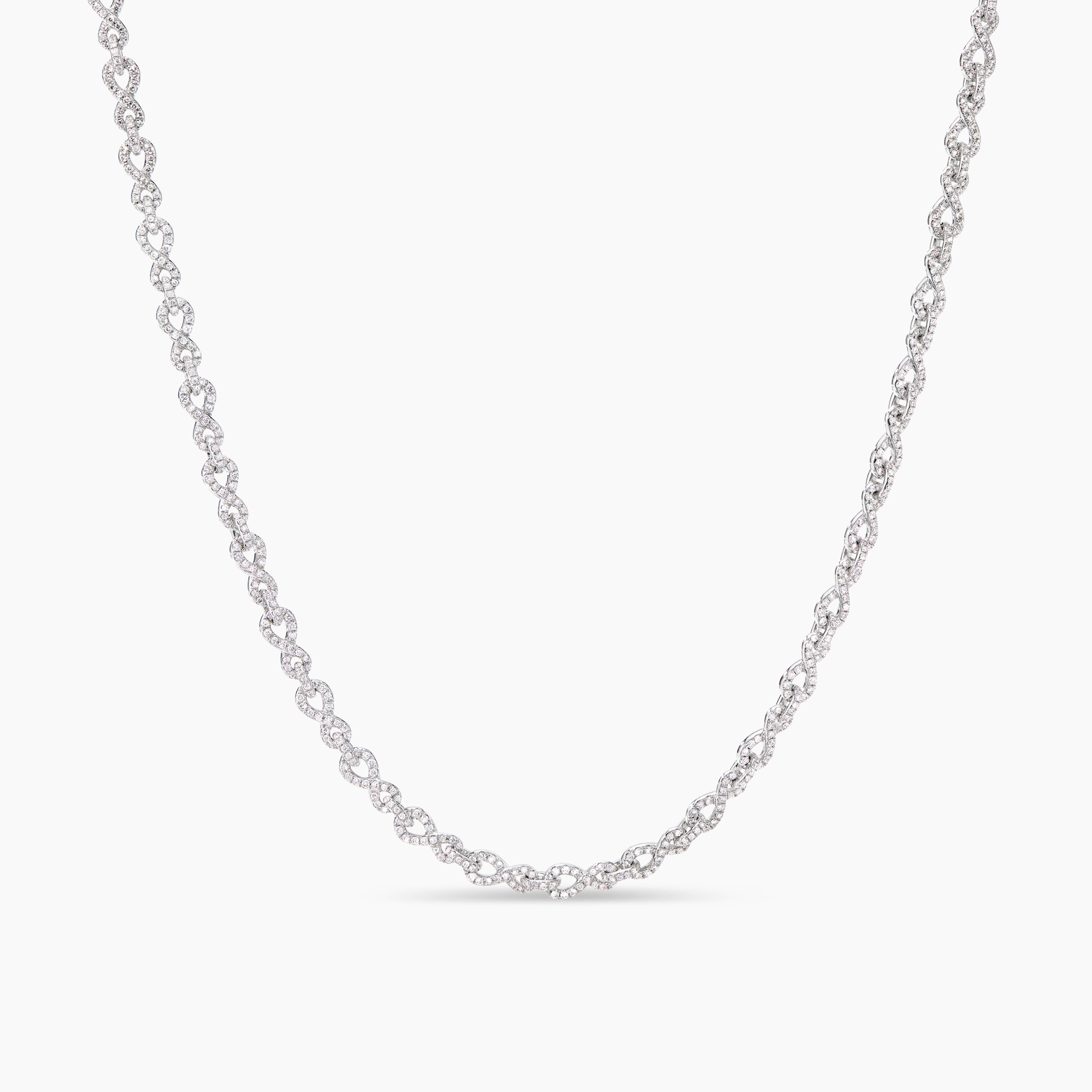 Womens Pav&eacute; Infinity Twist Chain Necklace in White Gold with Diamonds