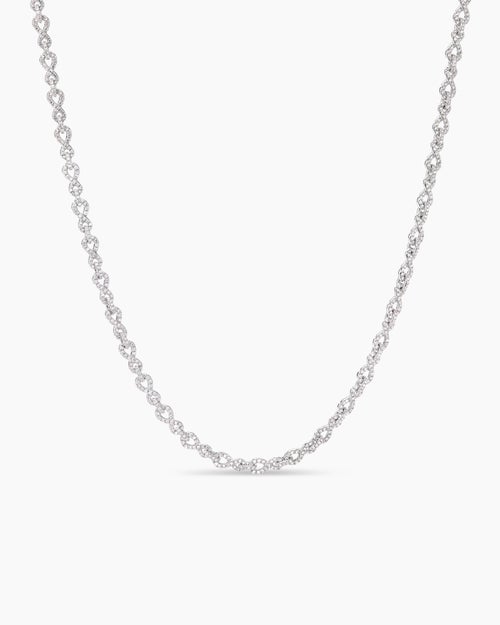 Womens Pavé Infinity Twist Chain Necklace in White Gold with Diamonds