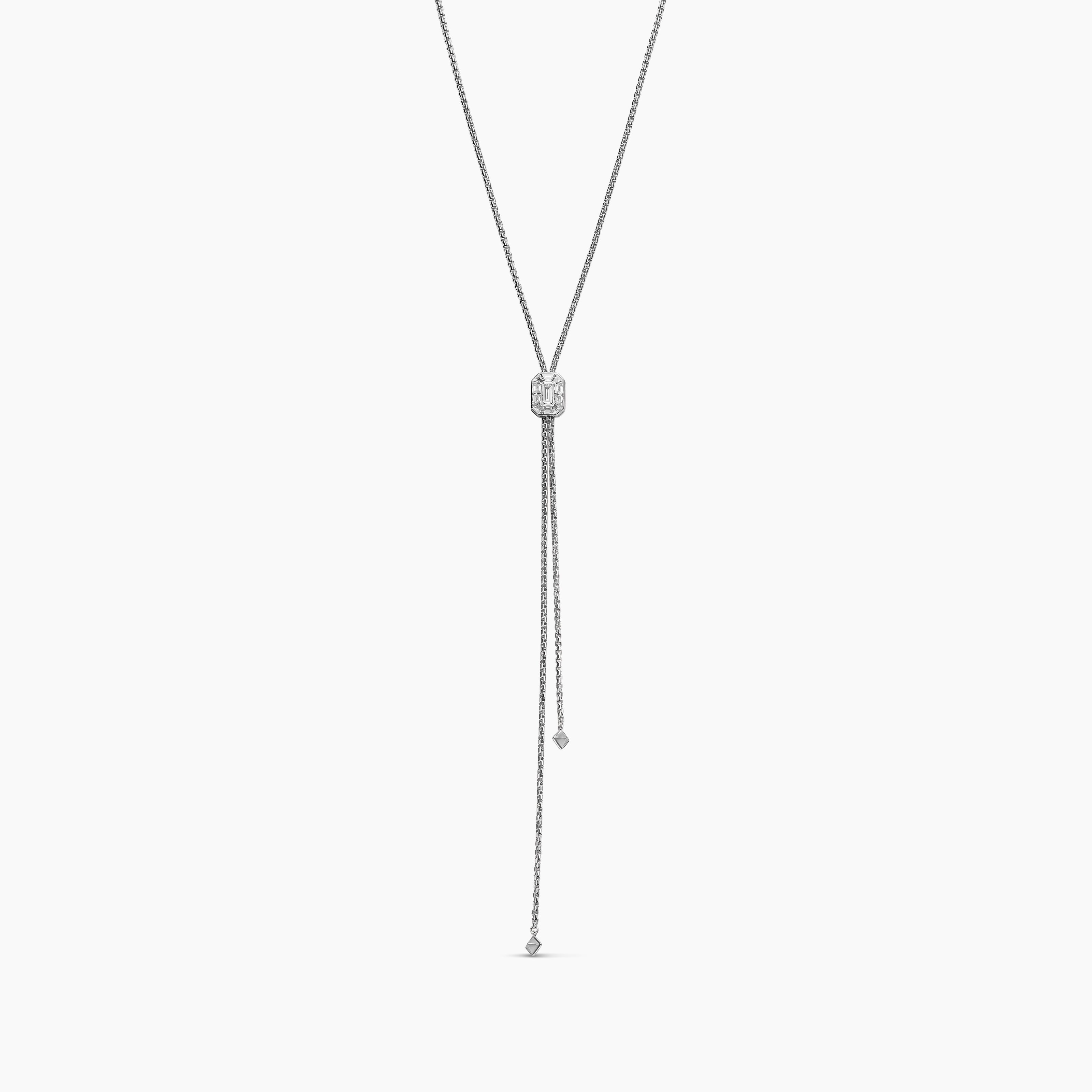 Womens Stax Baguette Slider Chain Necklace in White Gold with Diamonds
