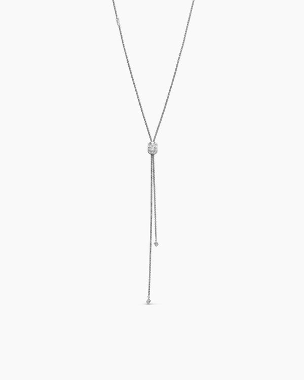 Stax Baguette Slider Chain Necklace in White Gold with Diamonds