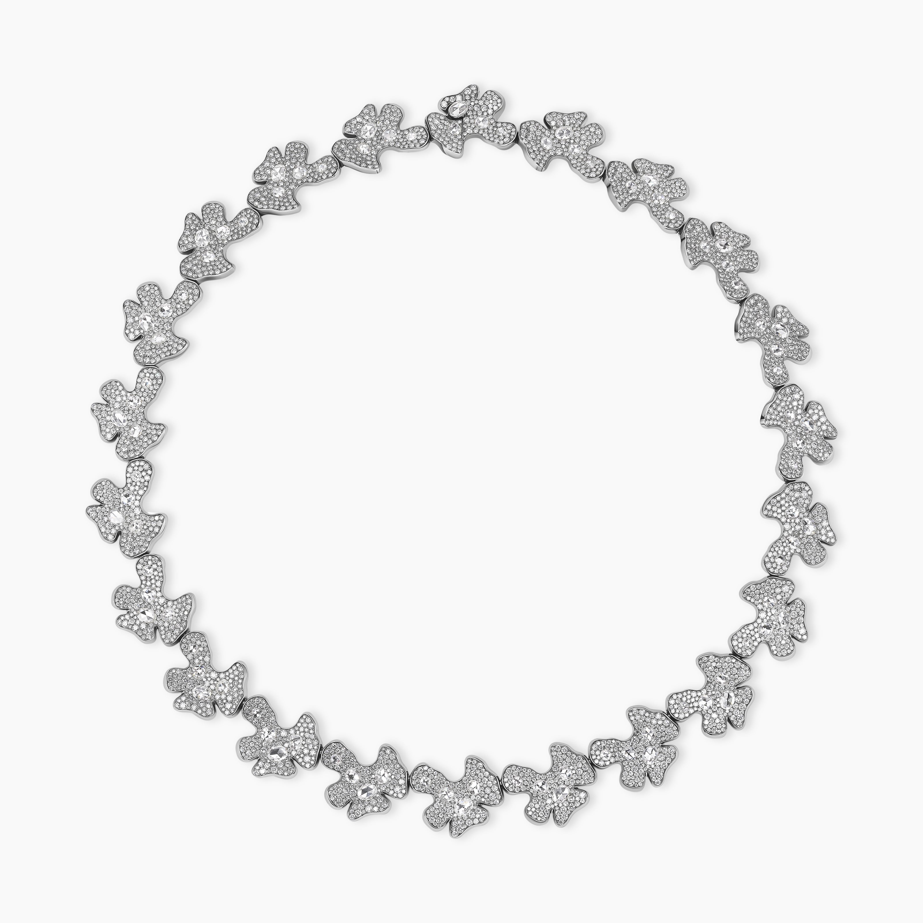 Womens Petals Single Row Necklace in White Gold with Rhodiated Black and Diamonds