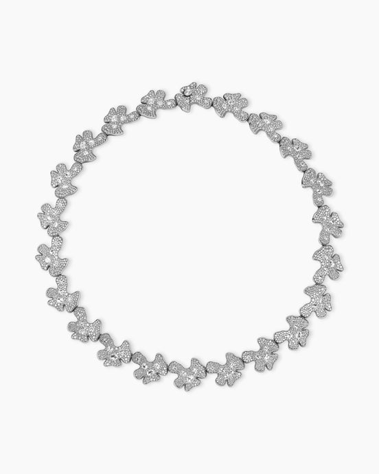 Petals Single Row Necklace in White Gold with Rhodium-Plated Black and Diamonds
