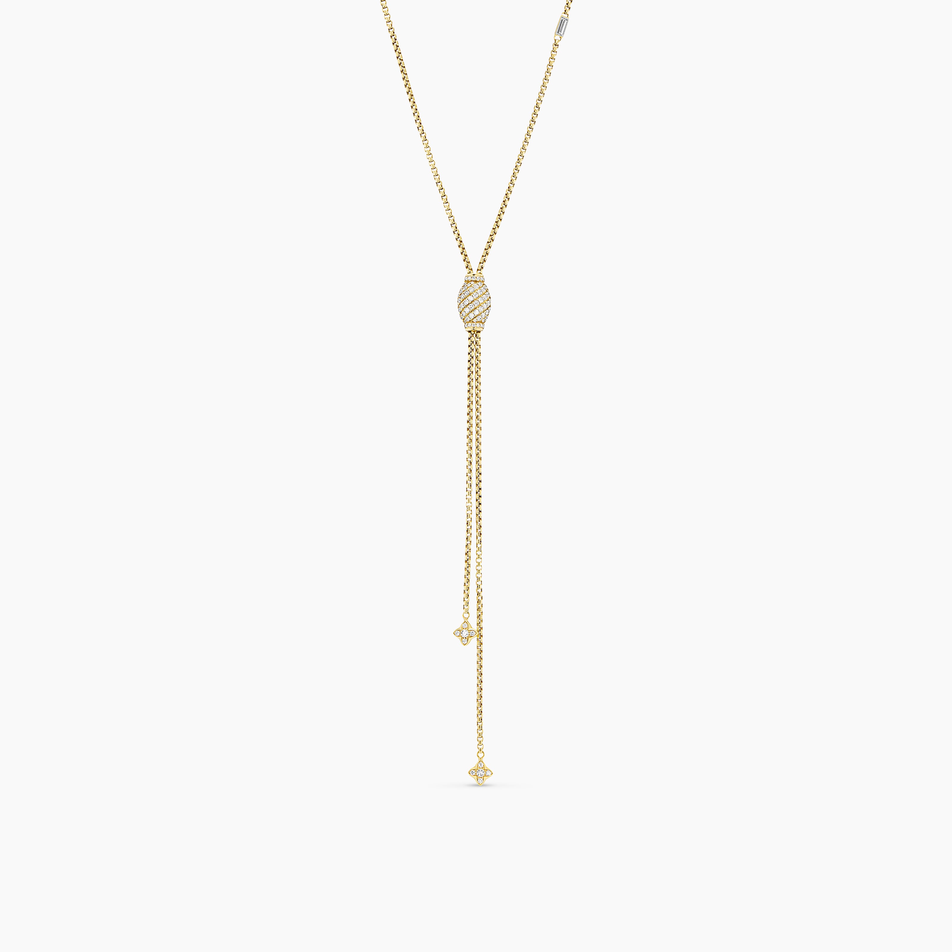 Womens Pav&eacute; Chain Cable Slider Chain Necklace in Yellow Gold with Diamonds