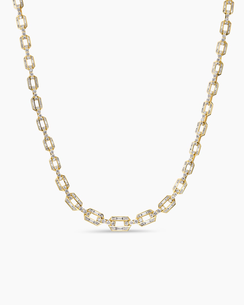 Womens Deco Graduated Chain Link Necklace in Yellow Gold with Diamonds