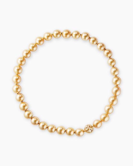 Petals and South Sea Golden Pearl Necklace in Yellow Gold with Diamonds