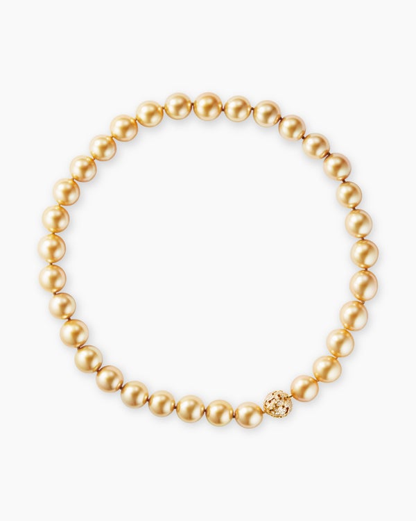 Petals and South Sea Golden Pearl Necklace in Yellow Gold with Diamonds