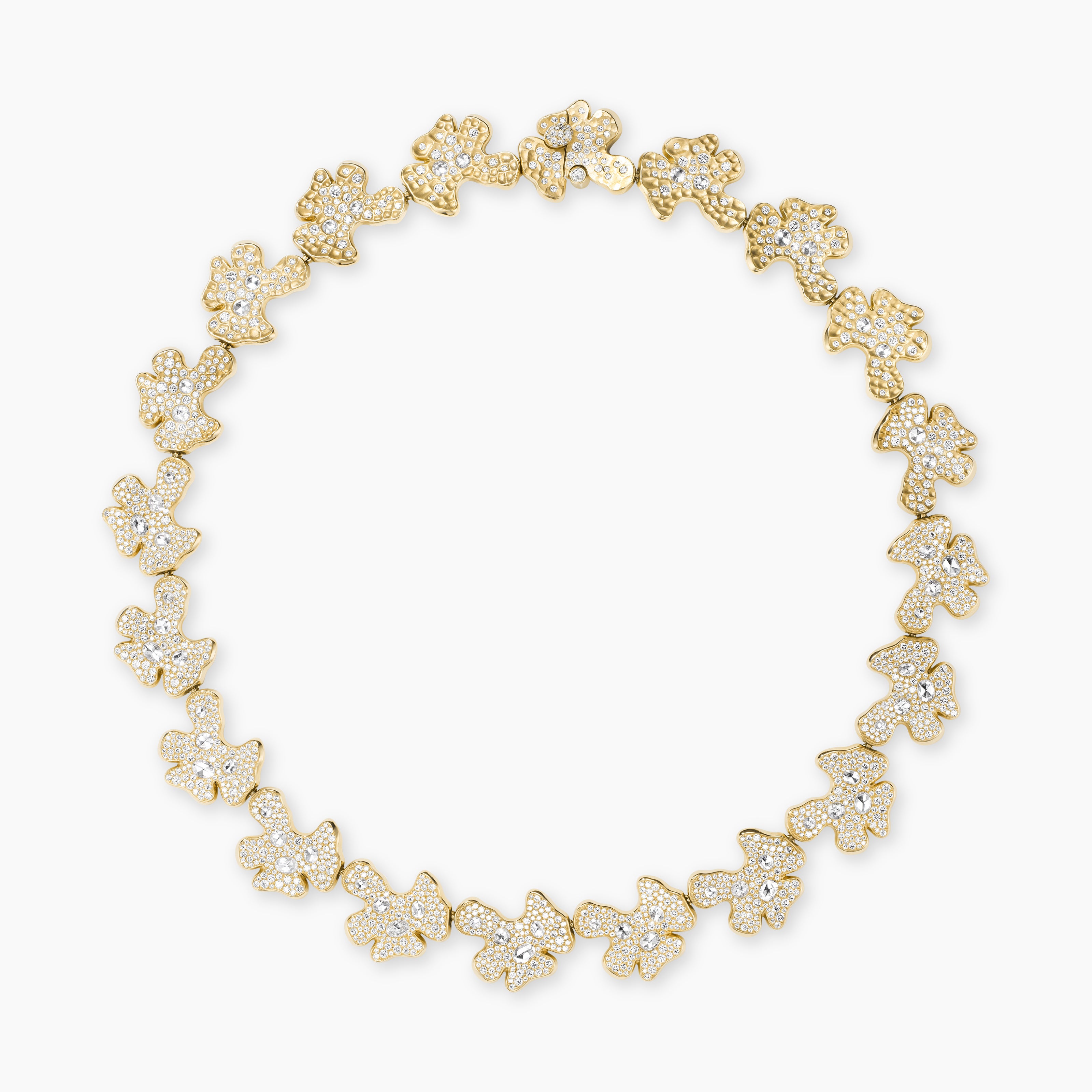 Womens Petals Single Row Necklace in Gold with Diamonds