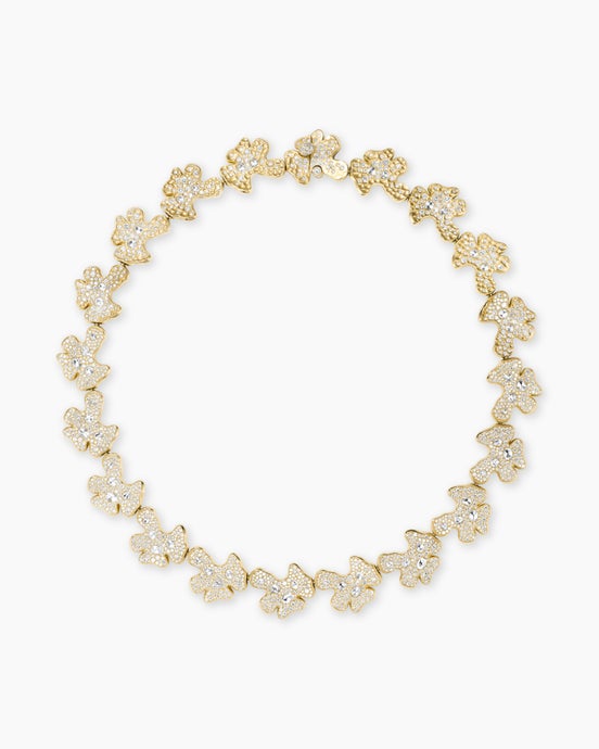 Petals Single Row Necklace in Gold with Diamonds
