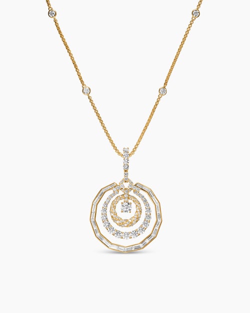 Womens Stax Round Pendant Necklace in Yellow Gold with Diamonds