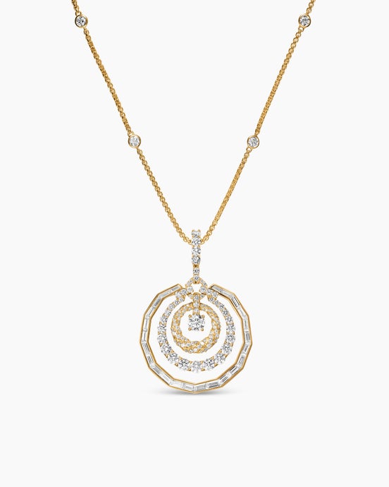 Stax Round Pendant Necklace in Yellow Gold with Diamonds