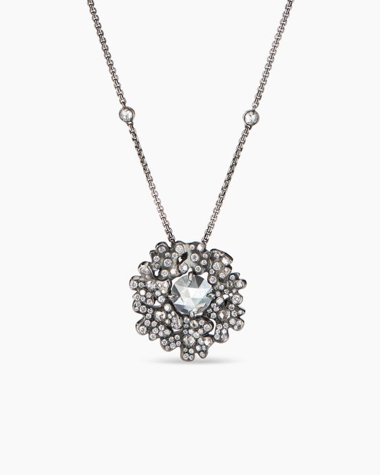 Petals Cluster Pendant in White Gold with Rhodium-Plated Black and Diamonds