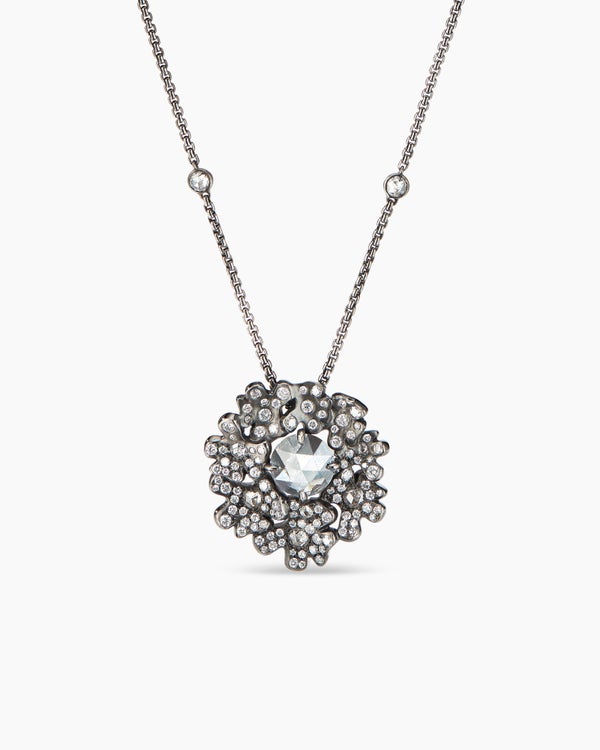 Petals Cluster Pendant in White Gold with Rhodiated Black and Diamonds