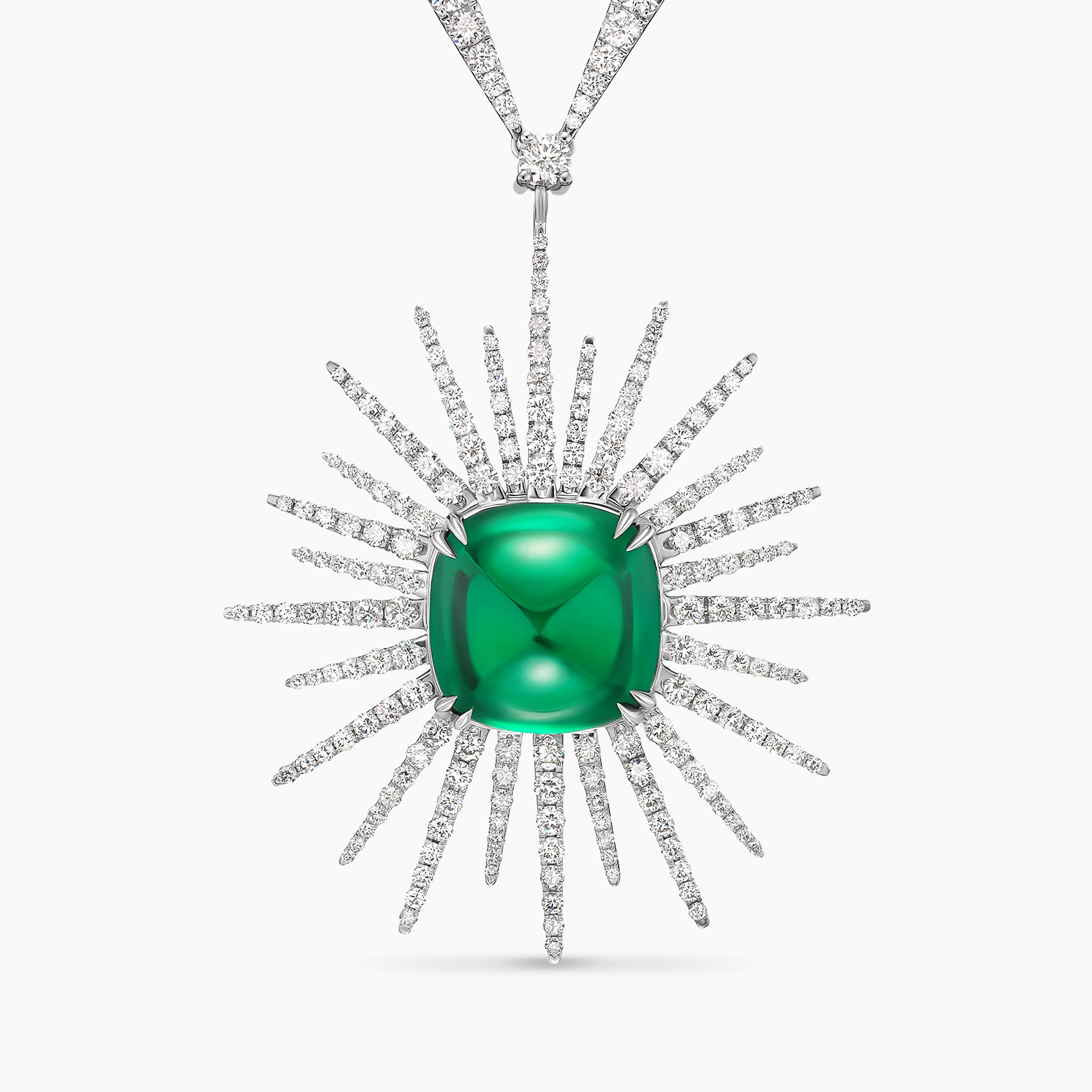 Womens Starburst Star Pendant Necklace in White Gold with Diamonds