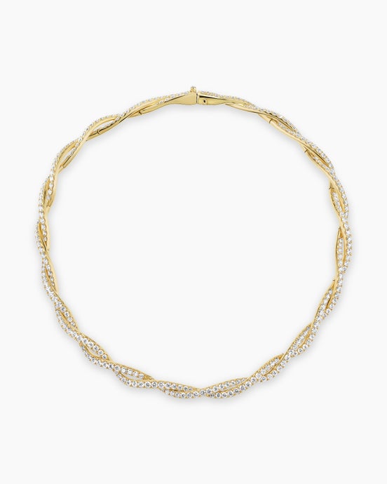 Floating Diamonds Pavé Twist Necklace in Yellow Gold