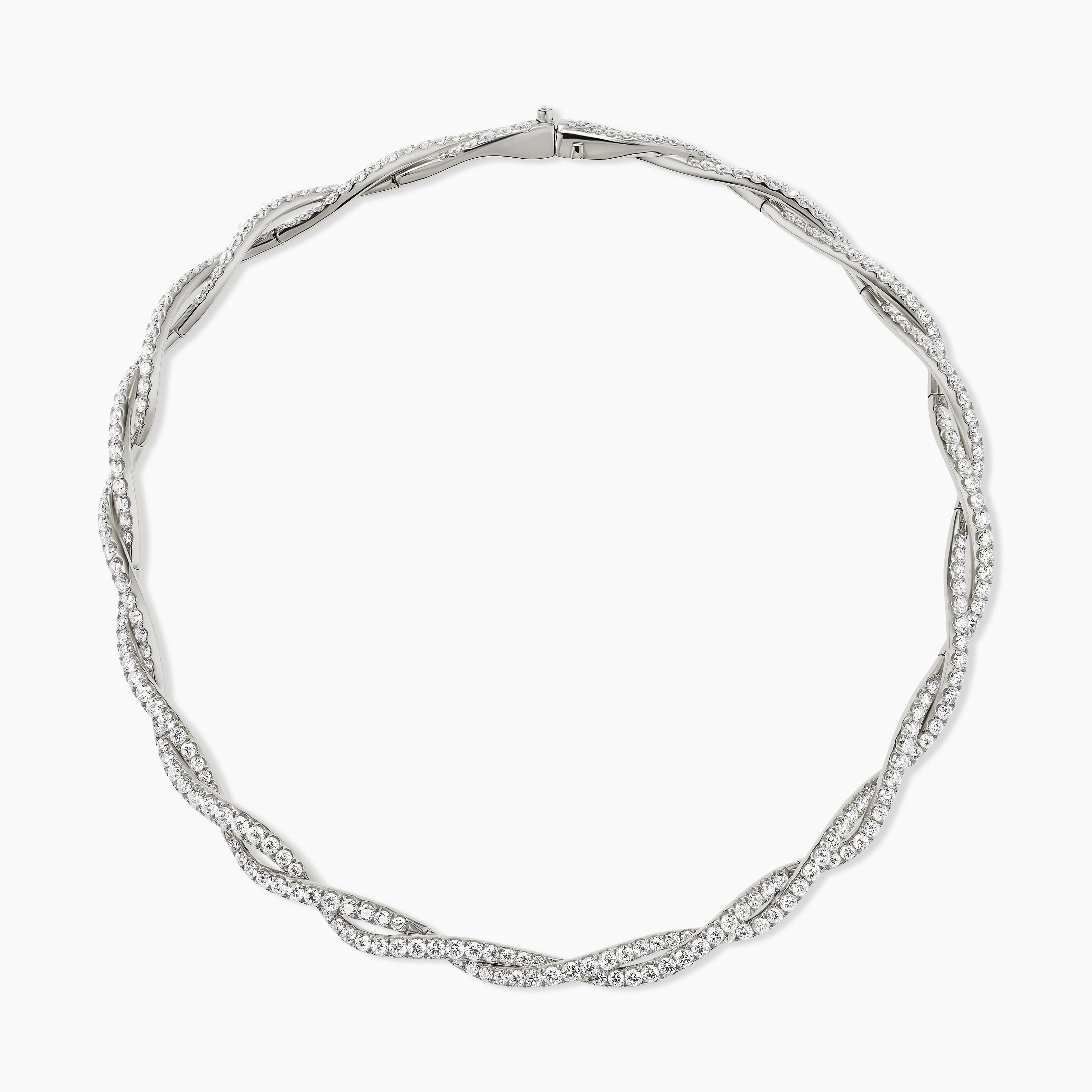 Womens Floating Diamonds Pav&eacute; Twist Necklace in White Gold