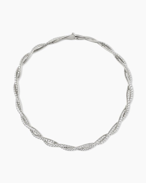 Womens Floating Diamonds Pavé Twist Necklace in White Gold