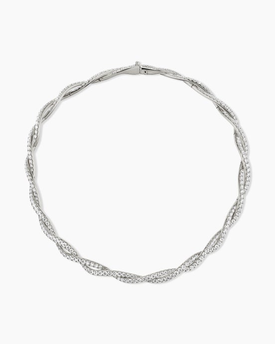 Floating Diamonds Pavé Twist Necklace in White Gold