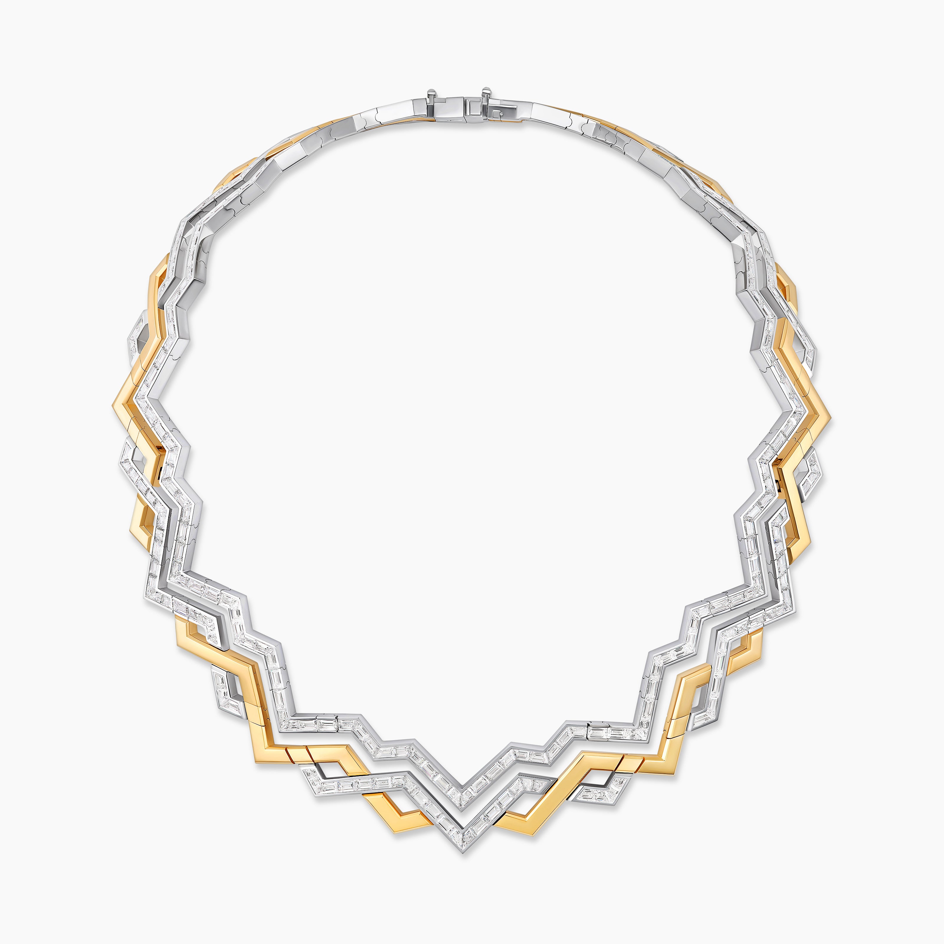 Womens Stax Zig Zag Necklace in Gold with Diamonds