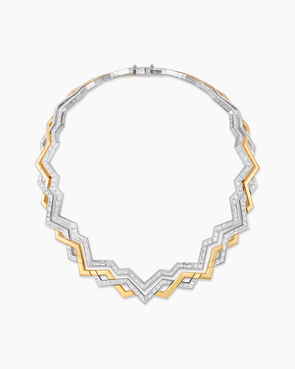 Stax Zig Zag Necklace in Gold with Diamonds