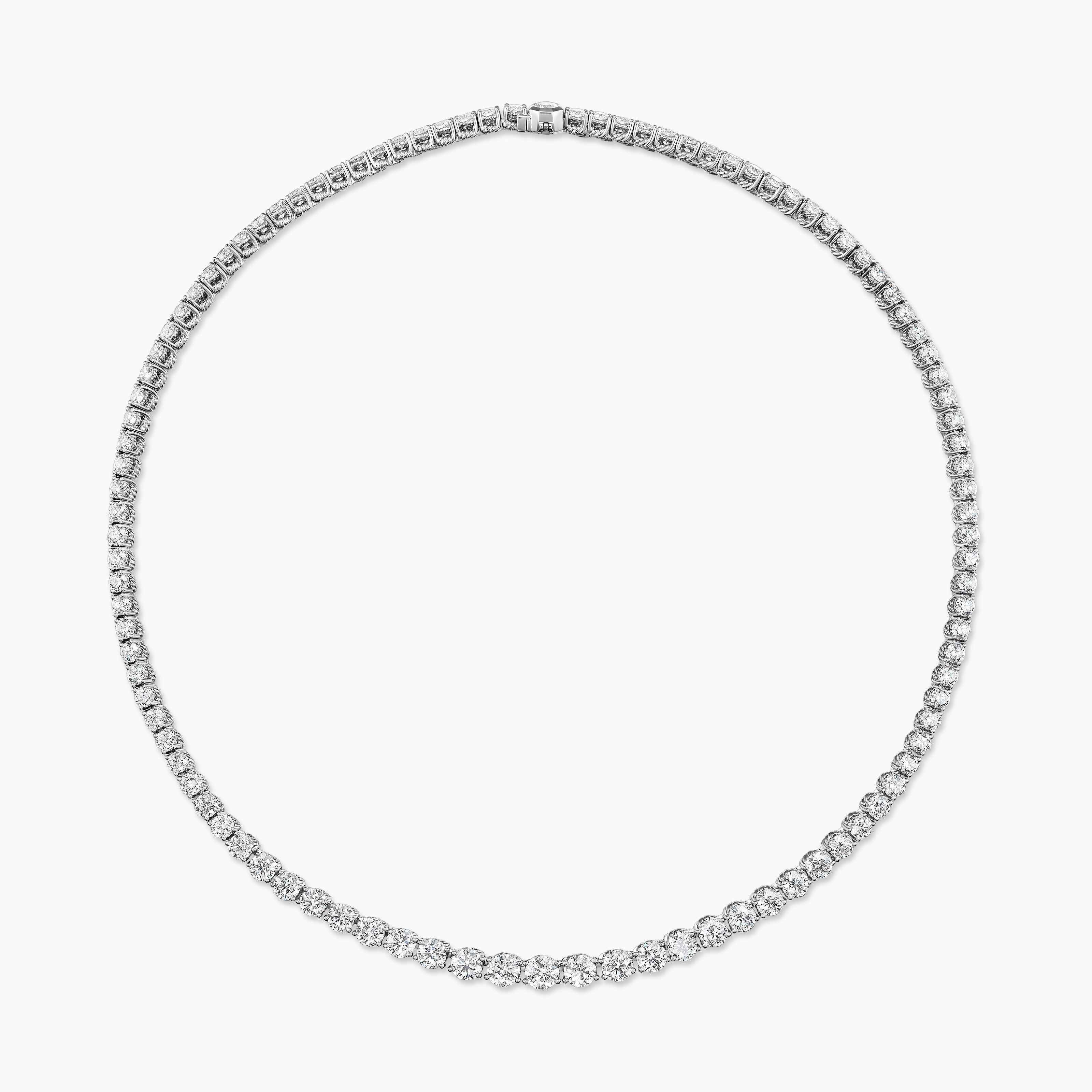 Womens Tapered Tennis Necklace in White Gold with Diamonds