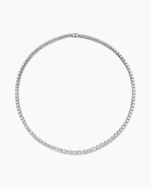 Womens Tapered Tennis Necklace in White Gold with Diamonds
