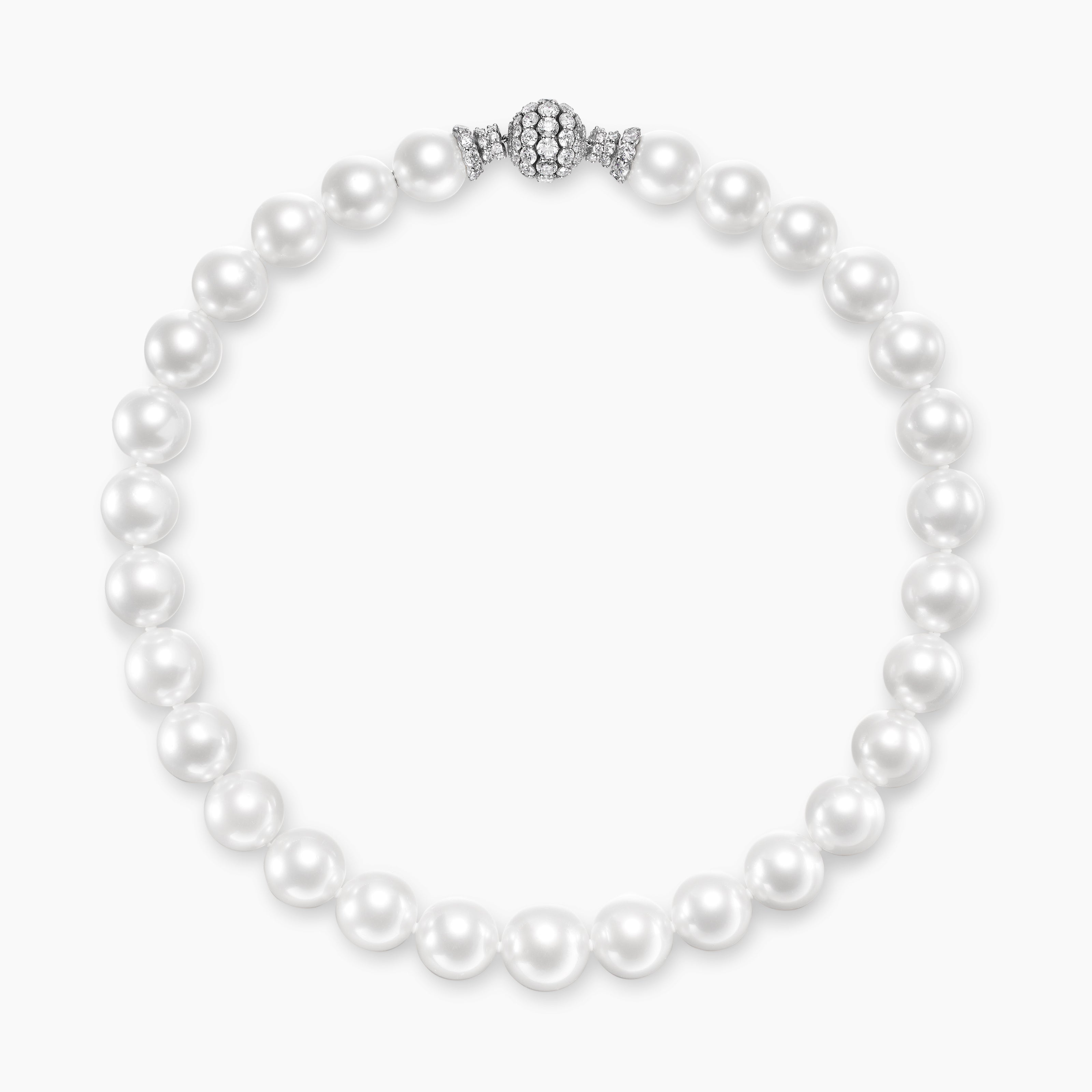 Womens DY Lumina South Sea White Pearl Necklace in White Gold with Diamonds