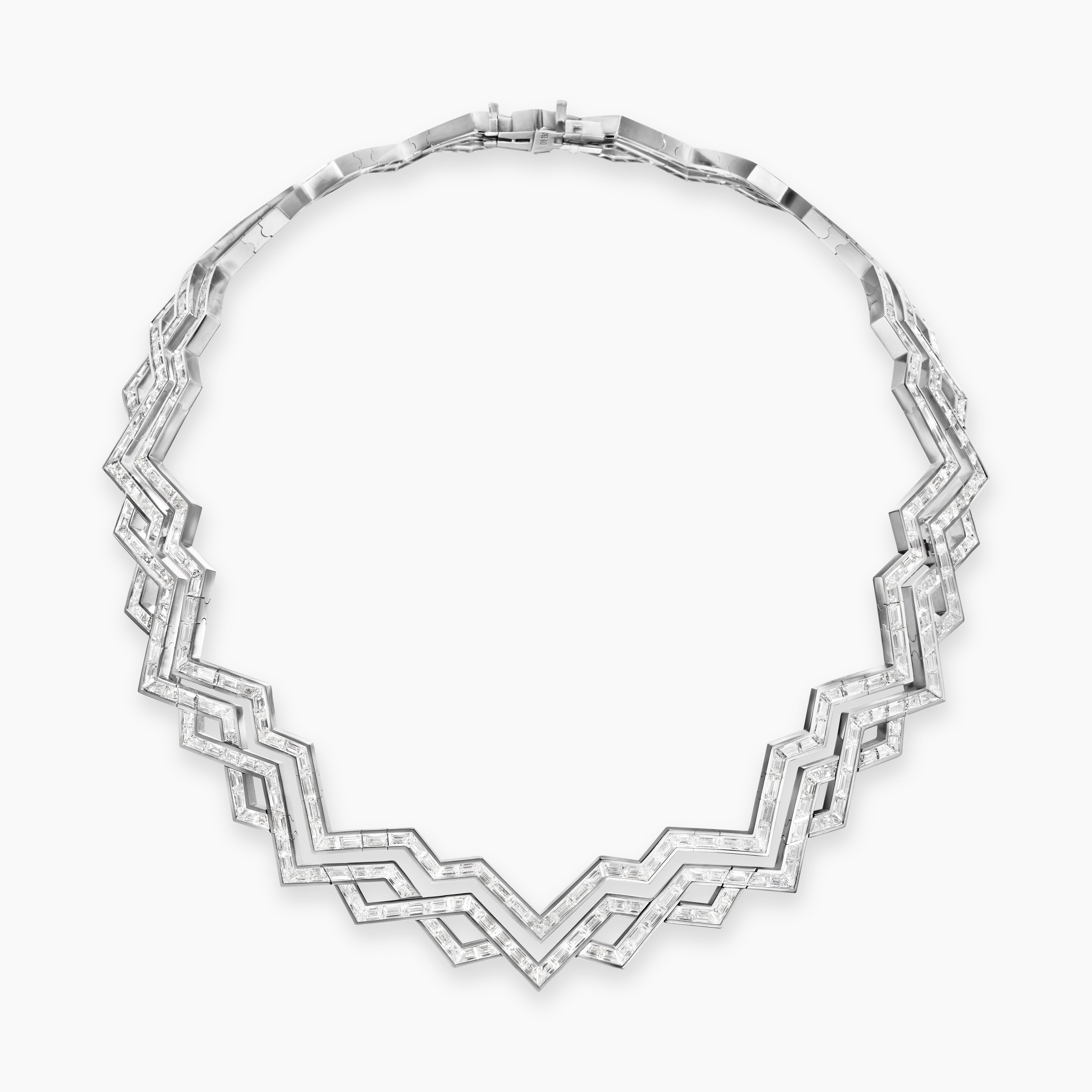 Womens Stax Zig Zag Necklace in White Gold with Diamonds