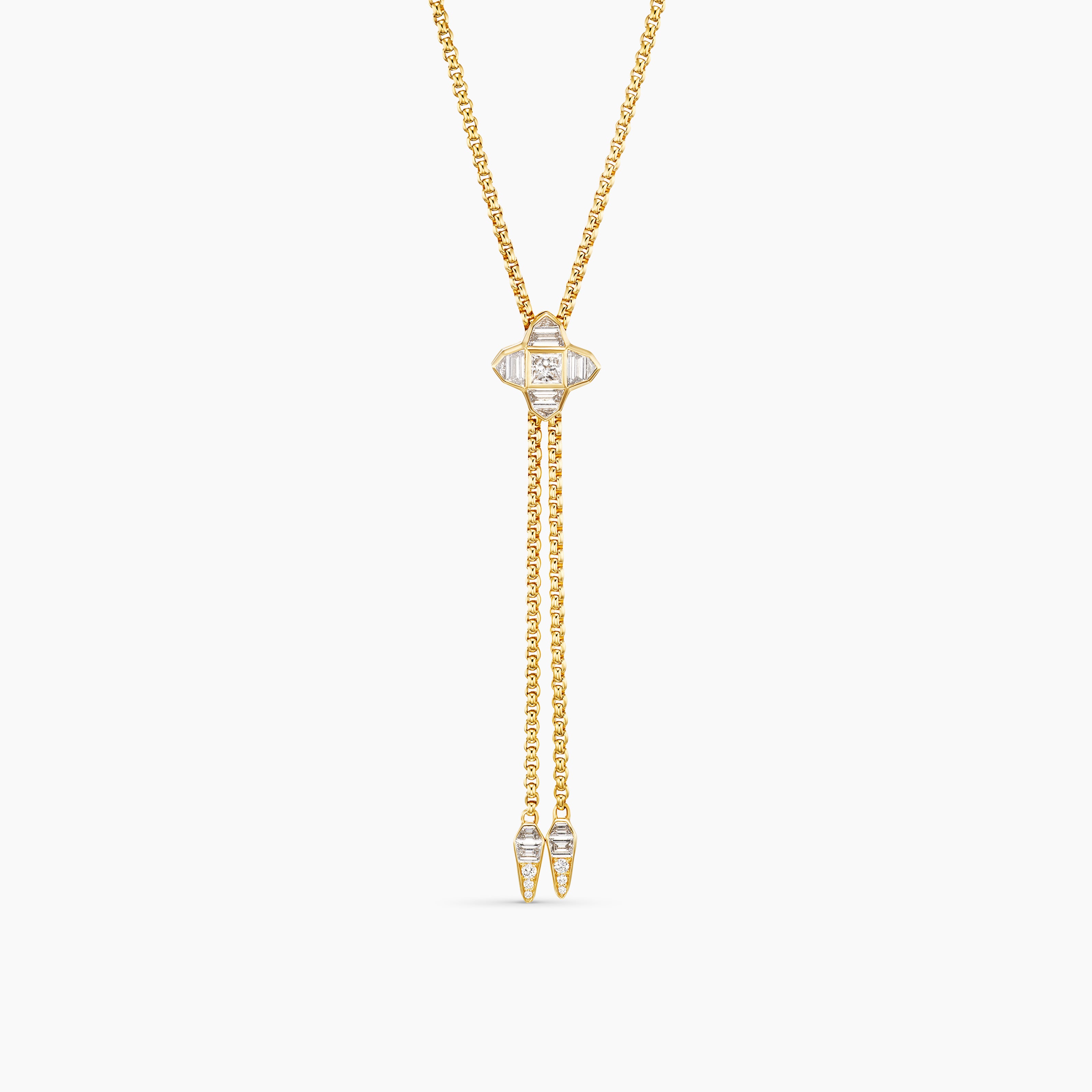 Womens Pav&eacute; Chain Diamond Slider Necklace in Yellow Gold