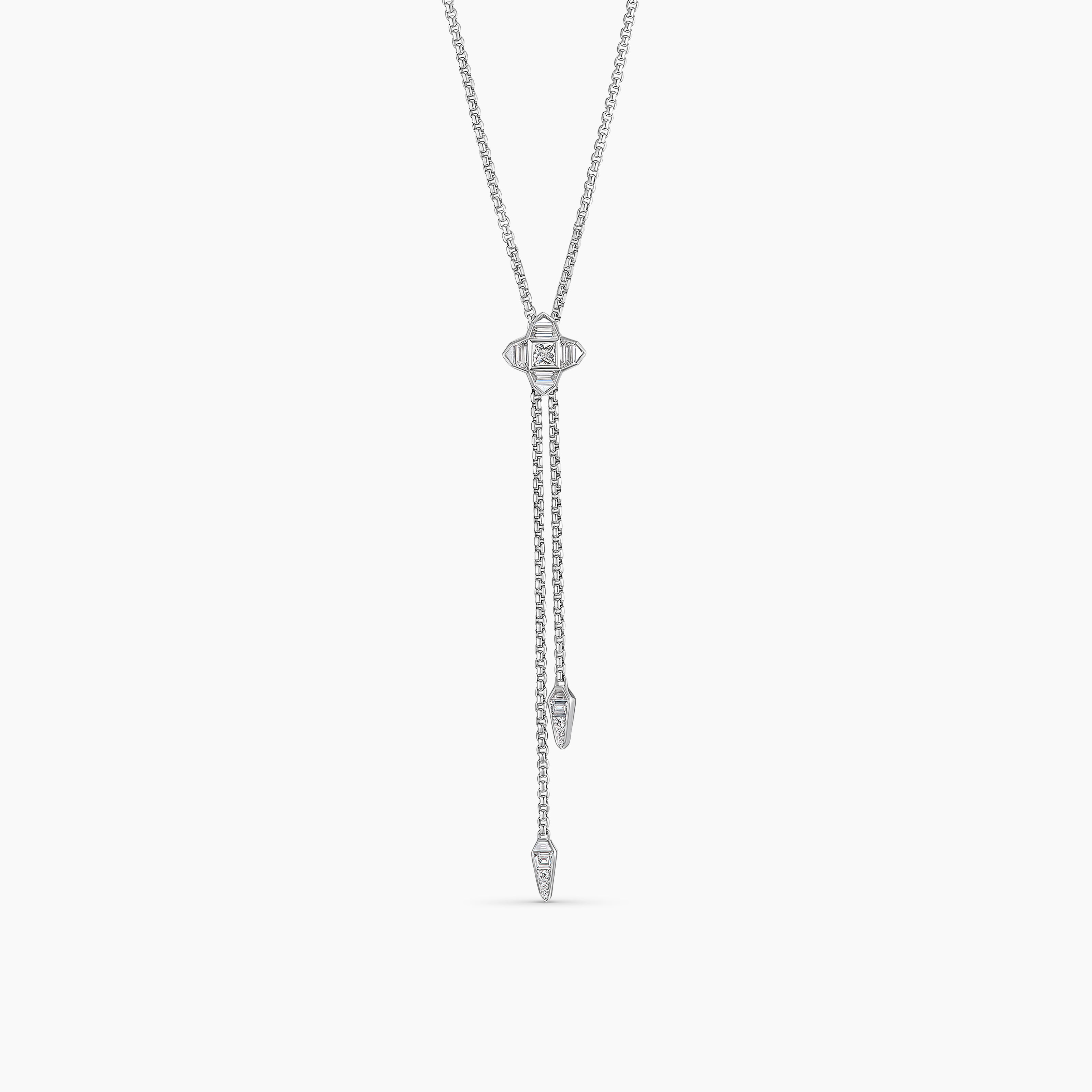 Womens Pav&eacute; Chain Diamond Slider Necklace in White Gold