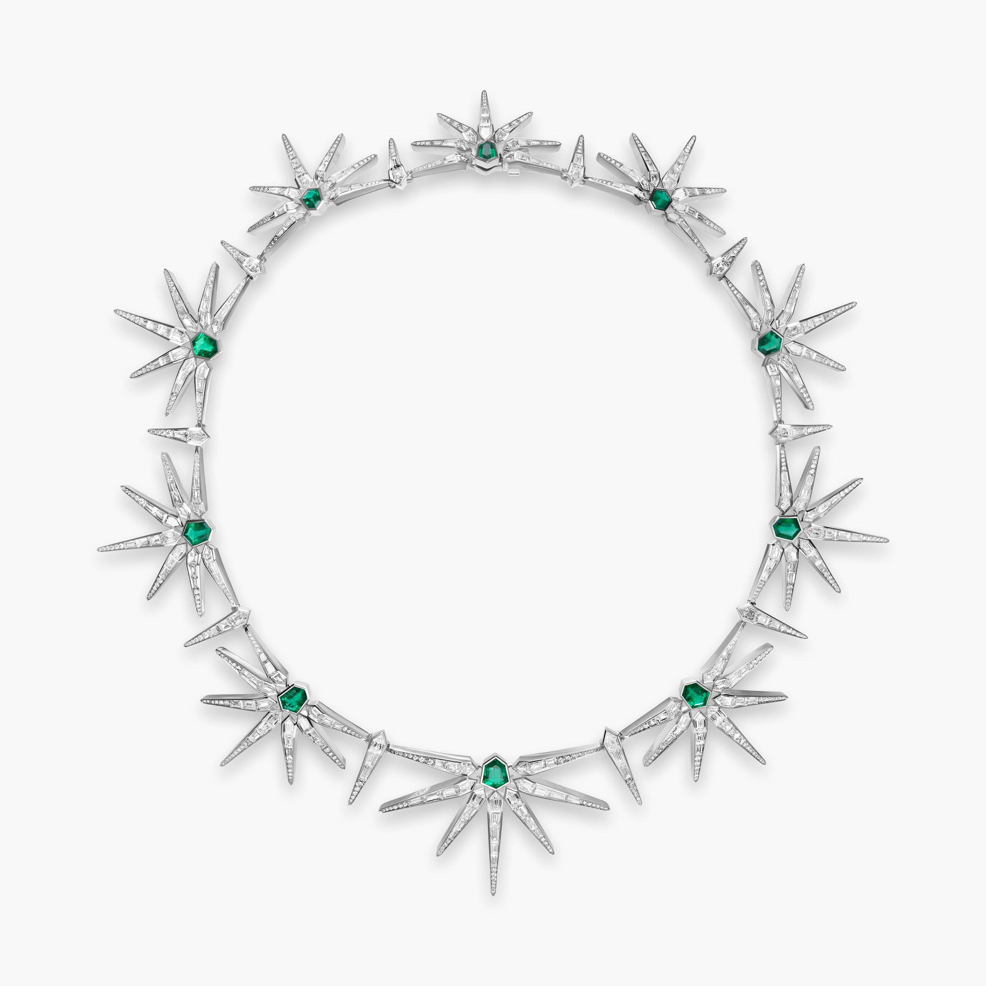 Womens Liberty Emerald Statement Necklace in White Gold with Emeralds and Diamonds