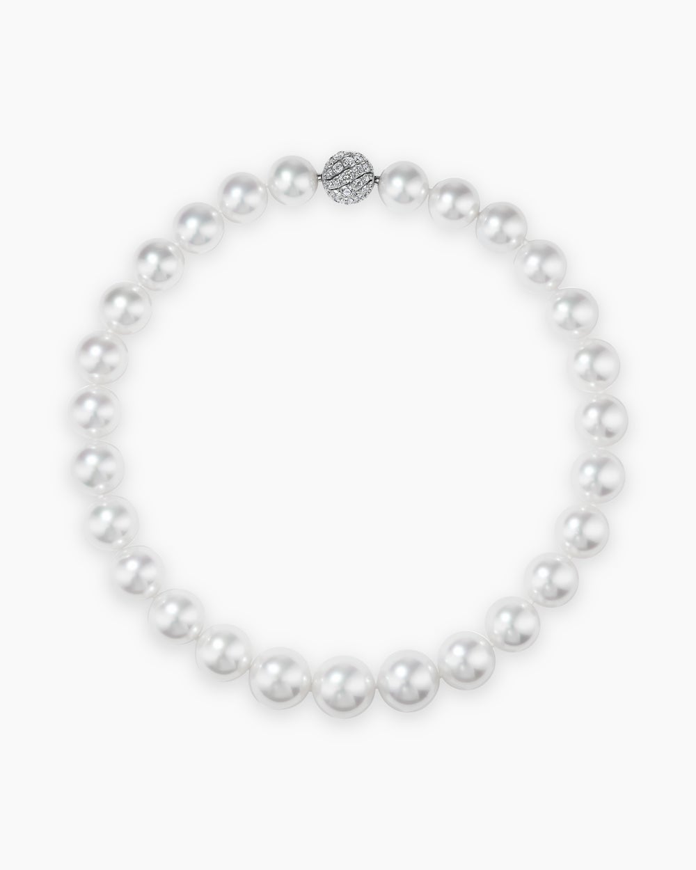 Womens Floating Diamonds and South Sea White Pearl Necklace in White Gold