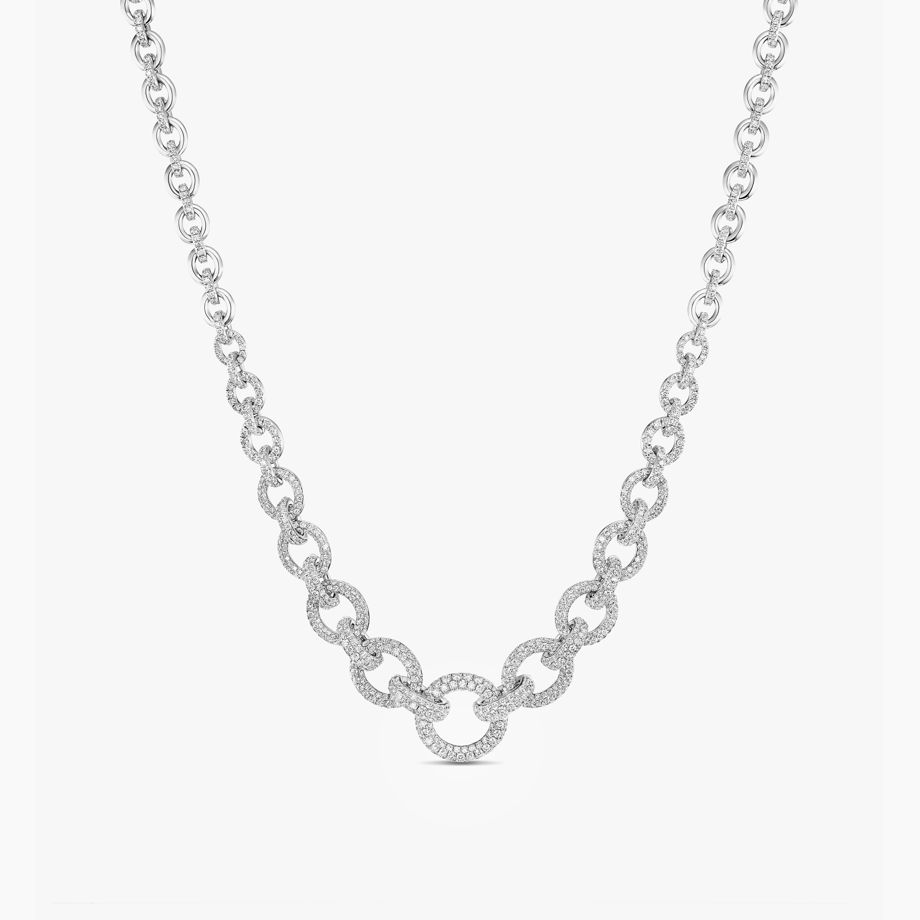 Womens Pav&eacute; Chain Necklace in White Gold with Diamonds