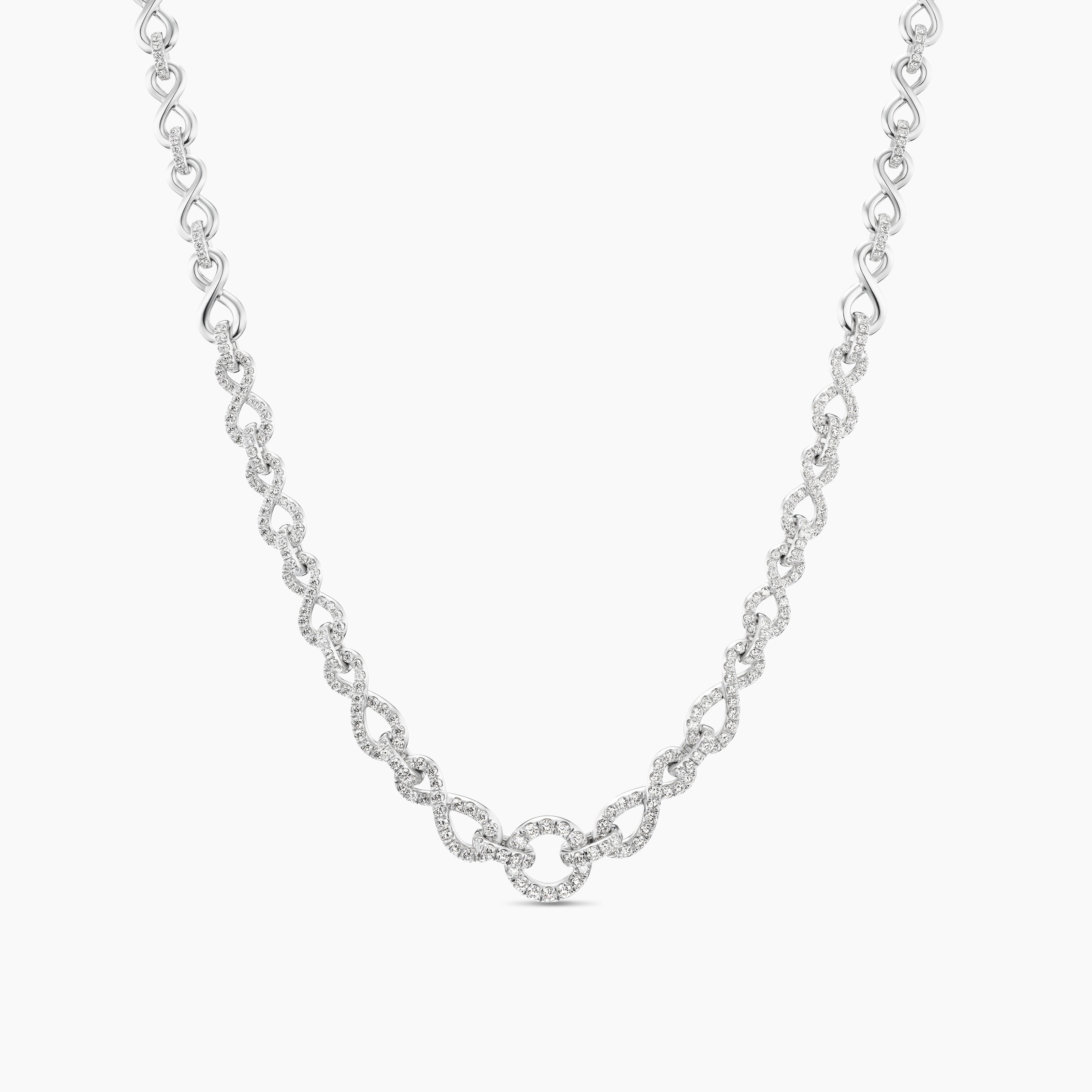 Womens Pav&eacute; Continuance Chain Necklace in White Gold with Diamonds