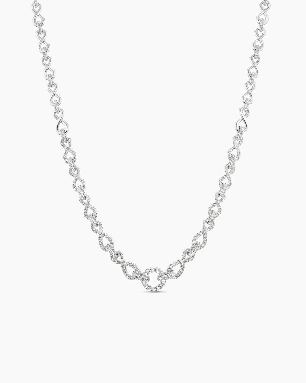 Womens Pavé Continuance Chain Necklace in White Gold with Diamonds