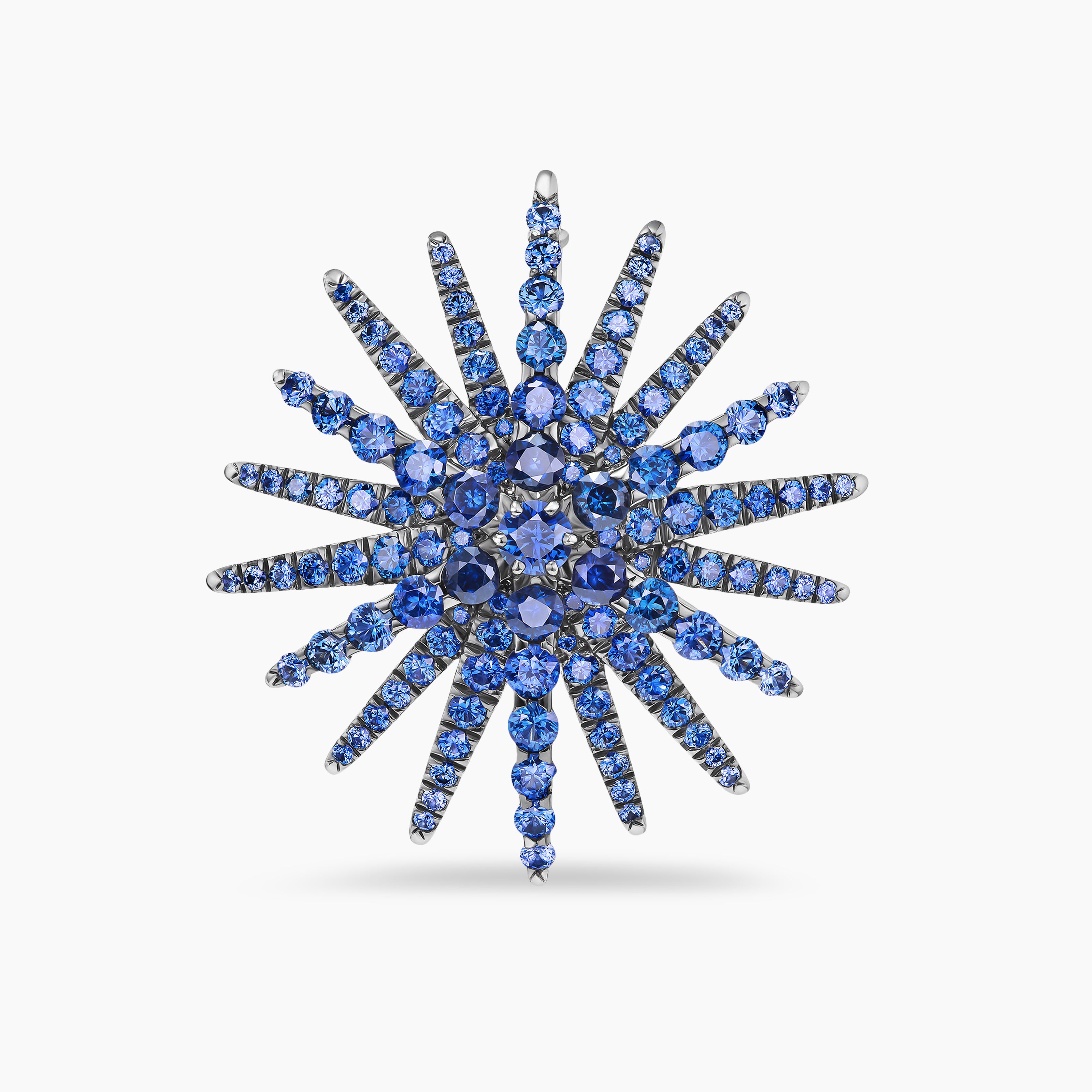 Womens Starburst Pin in White Gold with Blue Sapphires