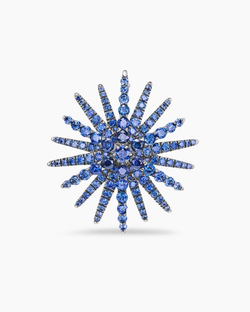 Womens Starburst Pin in White Gold with Blue Sapphires