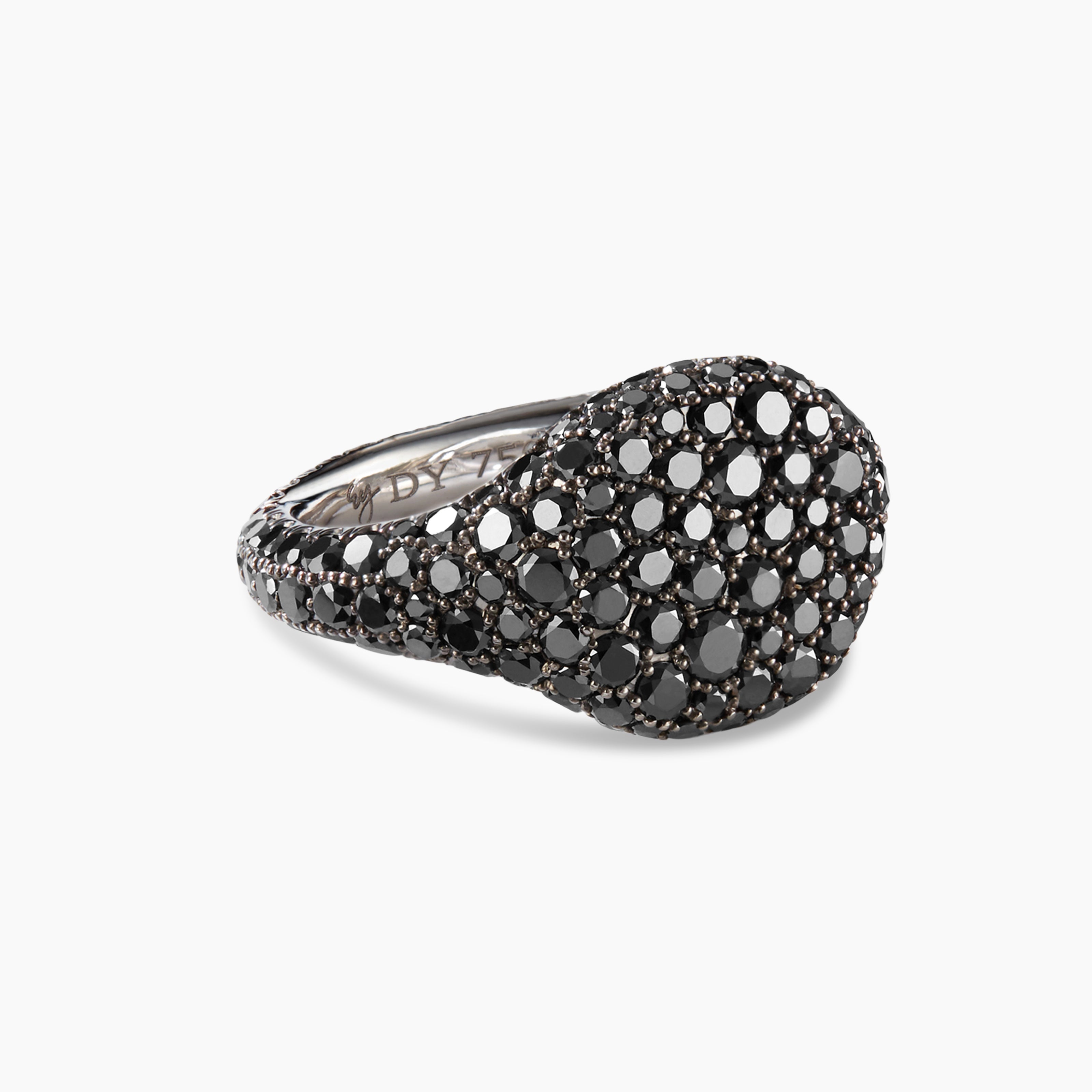 Womens Pav&eacute; Pinky Ring in White Gold with Black Diamonds