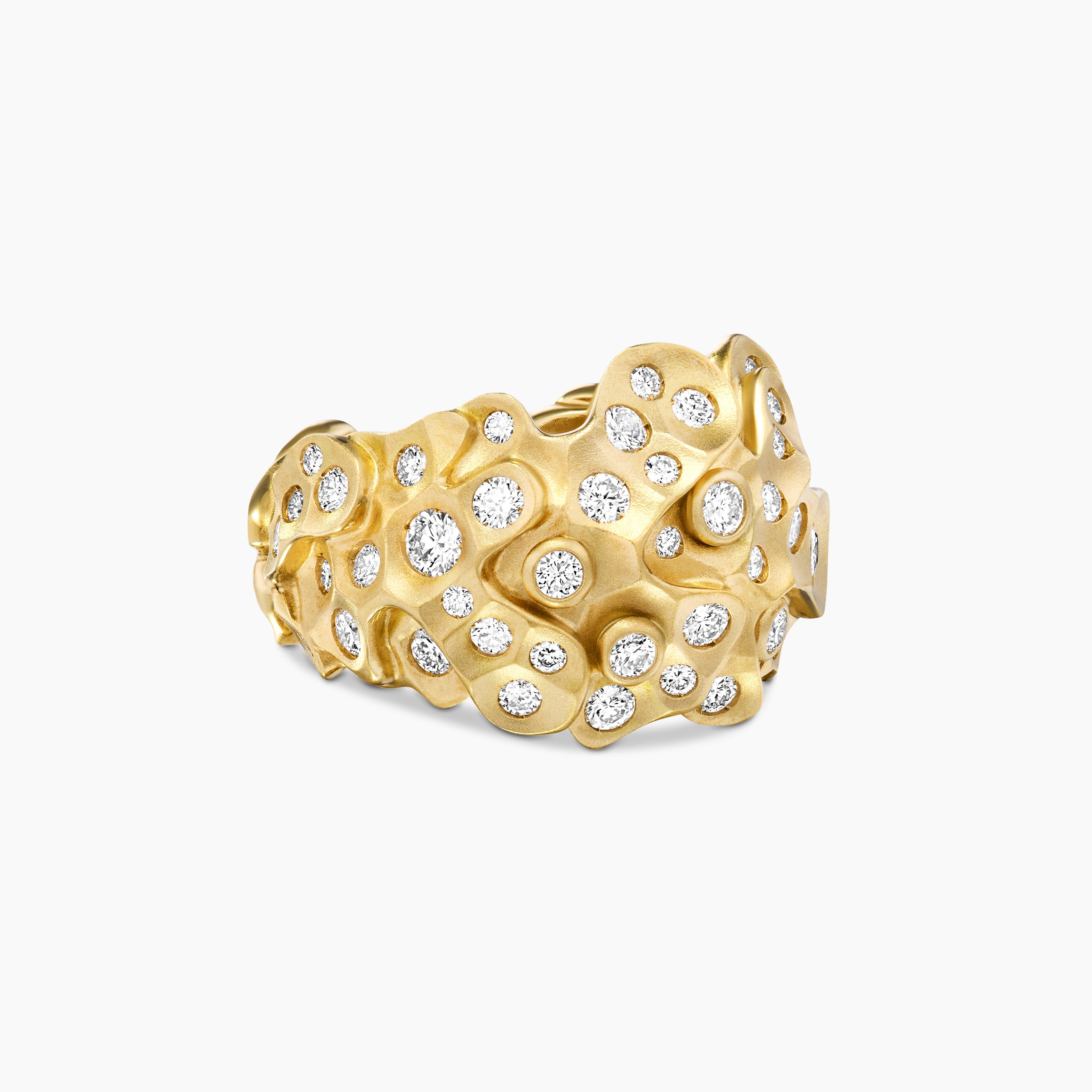 Womens Petals Dome Ring in Yellow Gold with Diamonds
