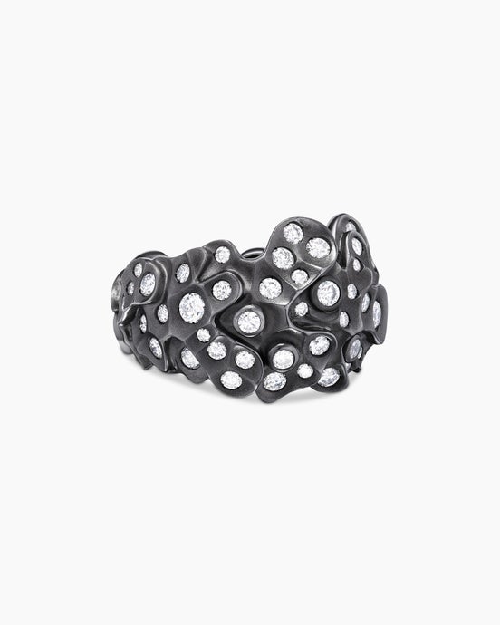 Petals Dome Ring in White Gold with Rhodiated Black and Diamonds