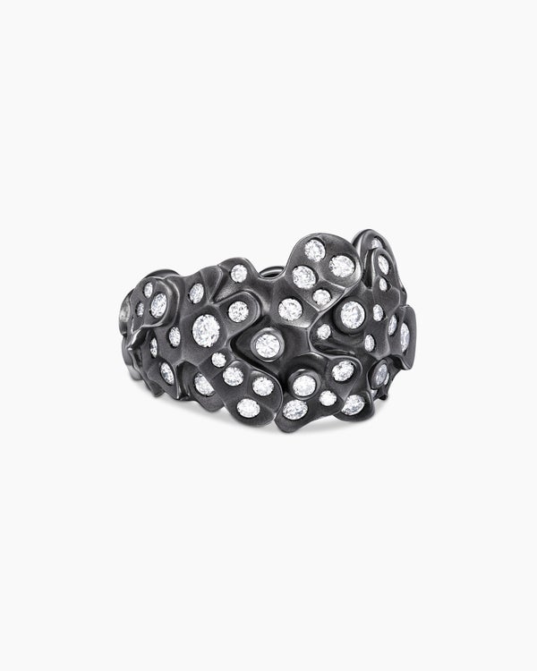 Petals Dome Ring in White Gold with Rhodiated Black and Diamonds