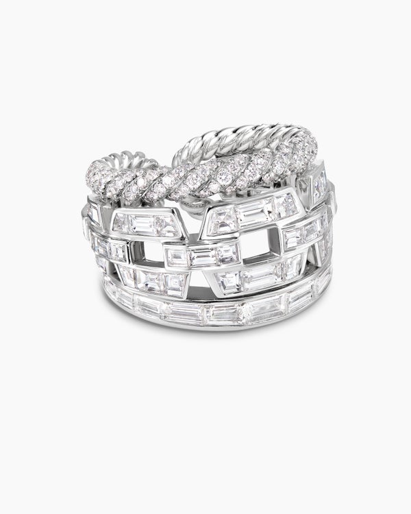 Stax Three Row Ring in White Gold with Diamonds