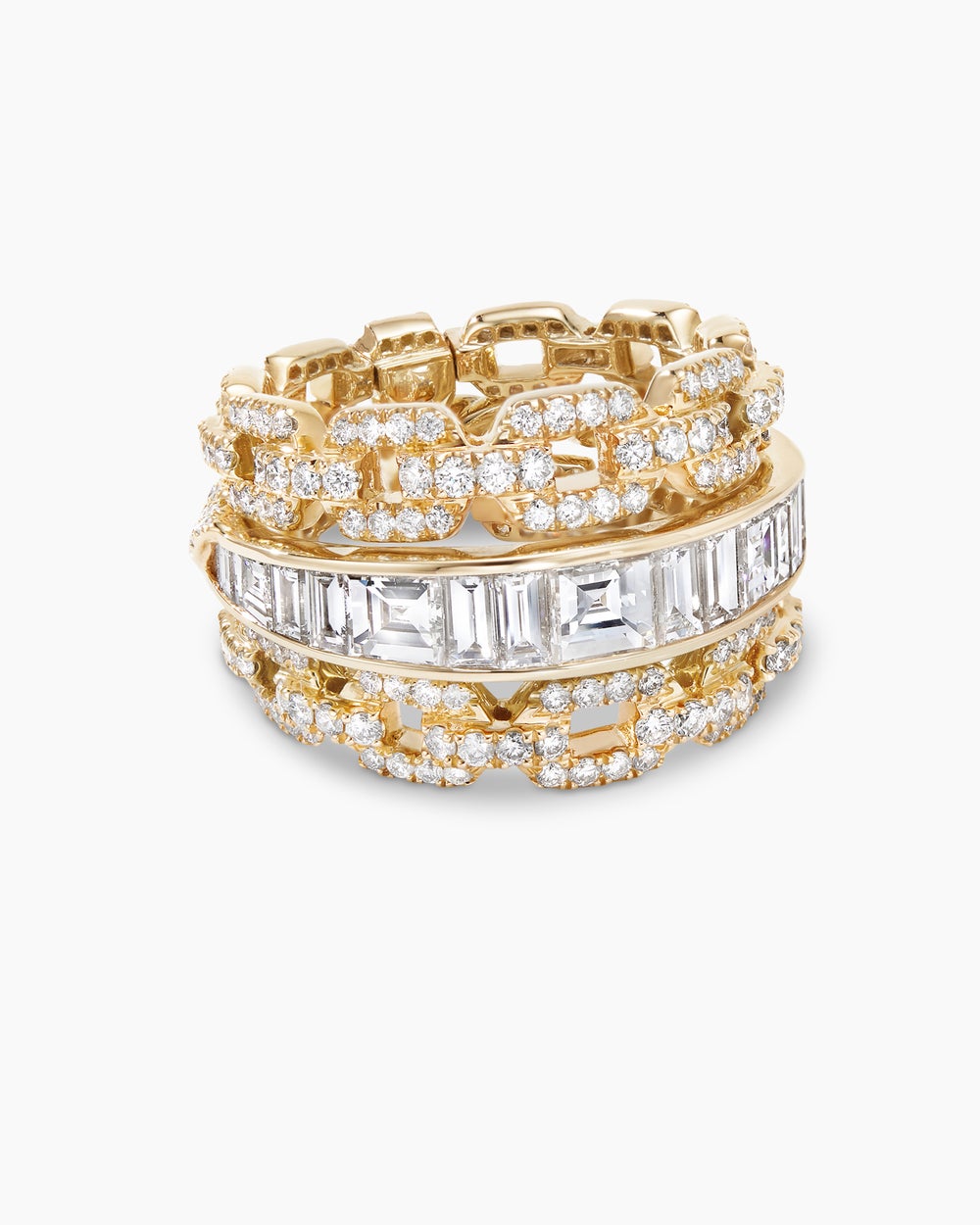 Womens Stax Three Row Ring in Yellow Gold with Diamonds