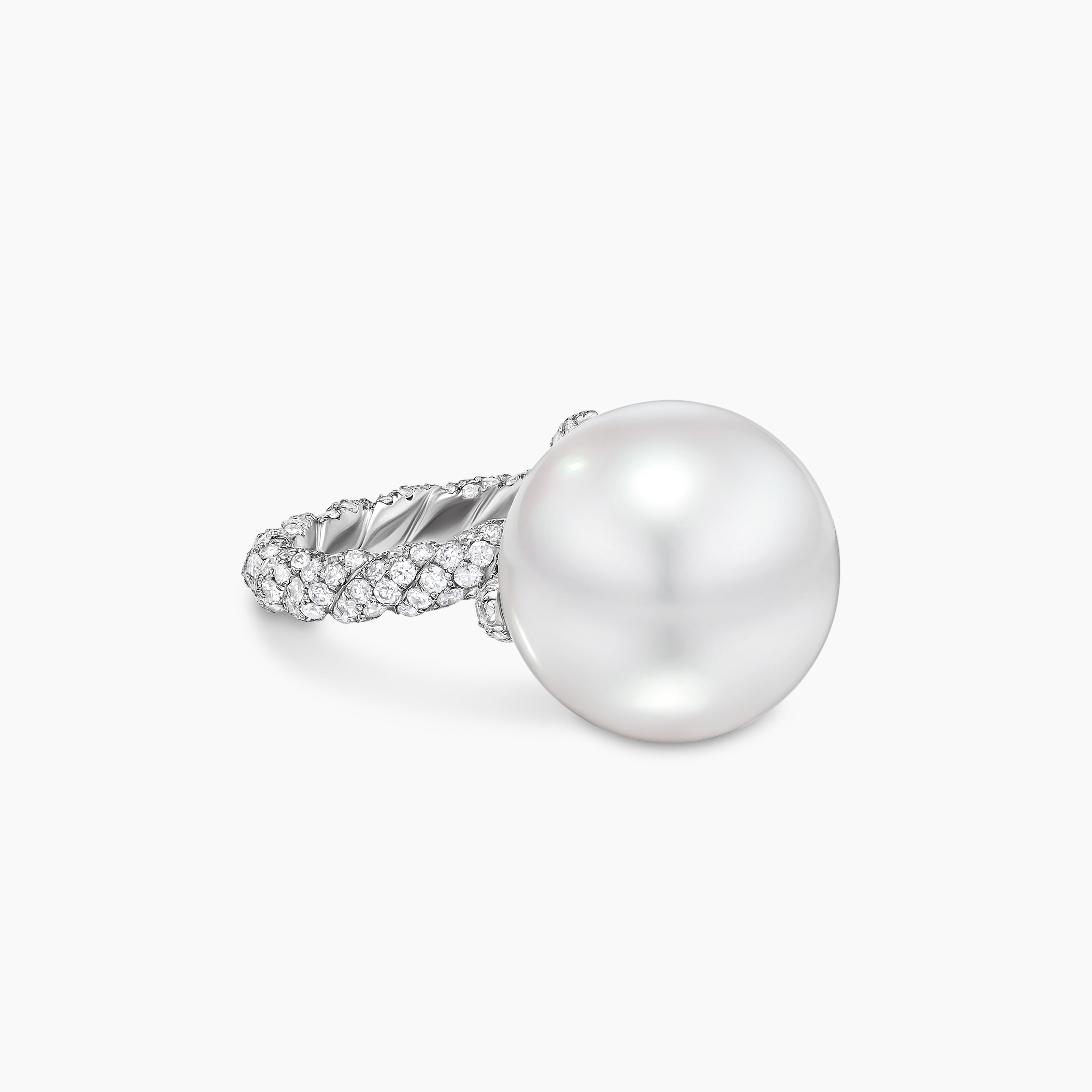 Womens DY Lumina Pearl Classic Twist Ring in White Gold with Diamonds