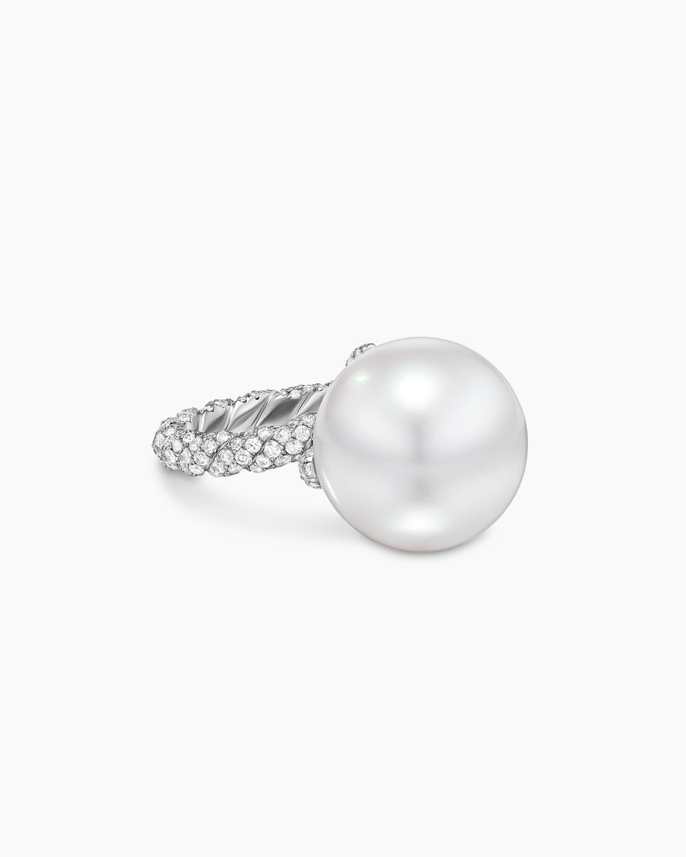 Womens DY Lumina Pearl Classic Twist Ring in White Gold with Diamonds