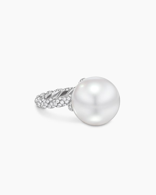 DY Lumina Pearl Classic Twist Ring in White Gold with Diamonds